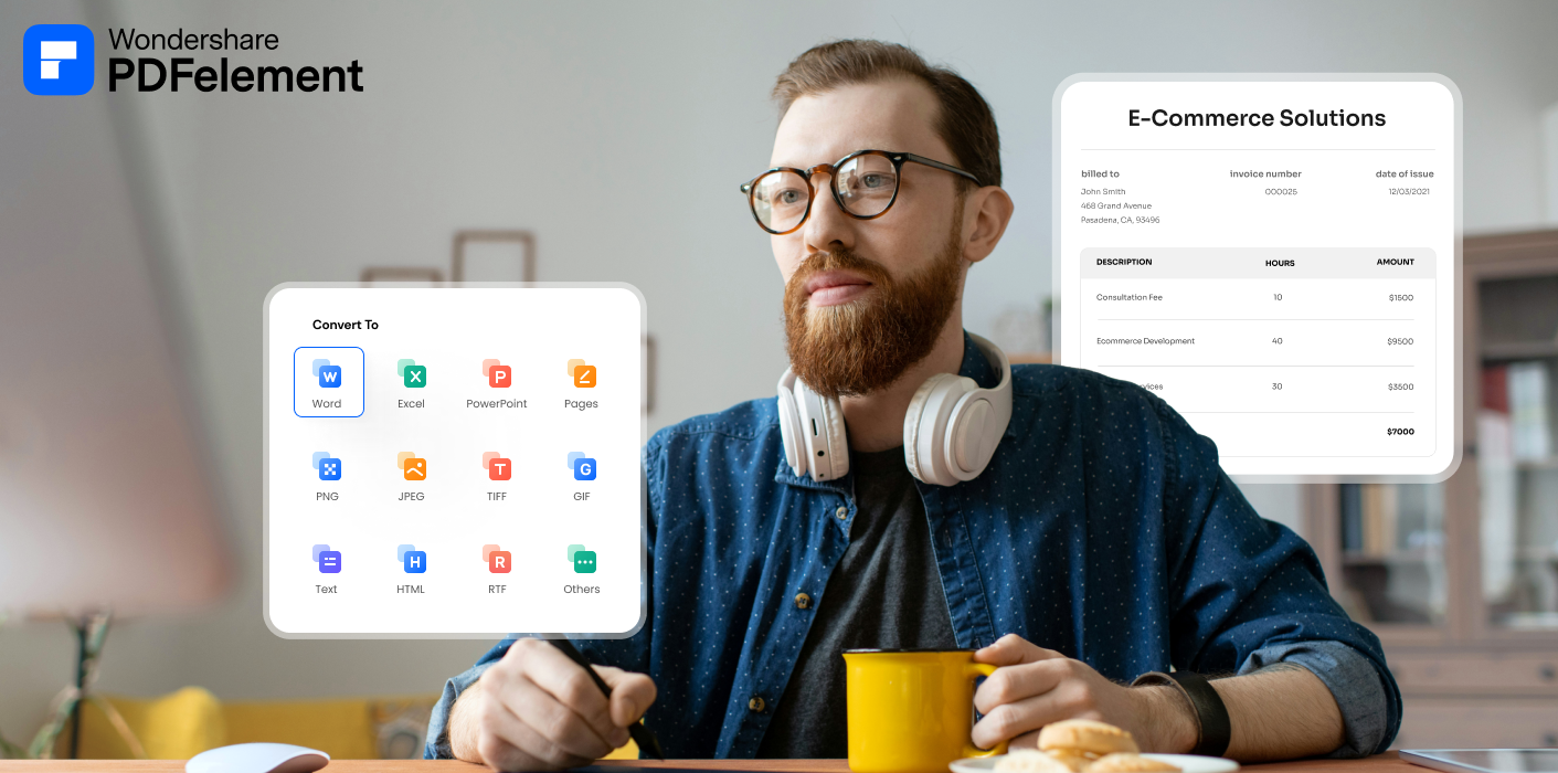 Wondershare PDFelement converting a PDF to Word, Excel and other formats